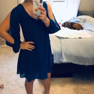 Royal Blue A-Line Dress, Split Sleeve